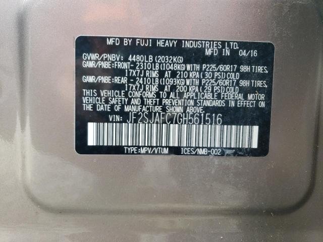 2016 SUBARU FORESTER 2 - JF2SJAFC7GH561516