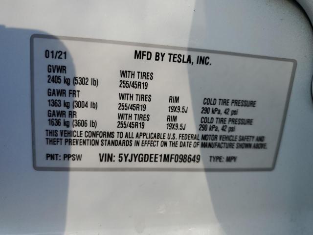 2021 TESLA MODEL Y - 5YJYGDEE1MF098649
