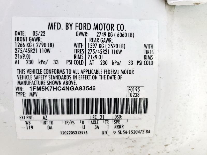 1FM5K7HC4NGA83546 2022 FORD EXPLORER