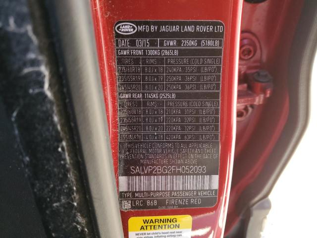 2015 LAND ROVER RANGE ROVE - SALVP2BG2FH052093