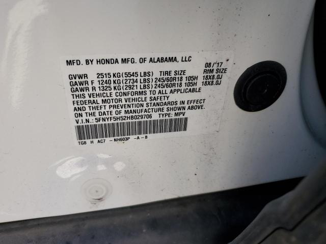 2017 HONDA PILOT EXL - 5FNYF5H52HB029706