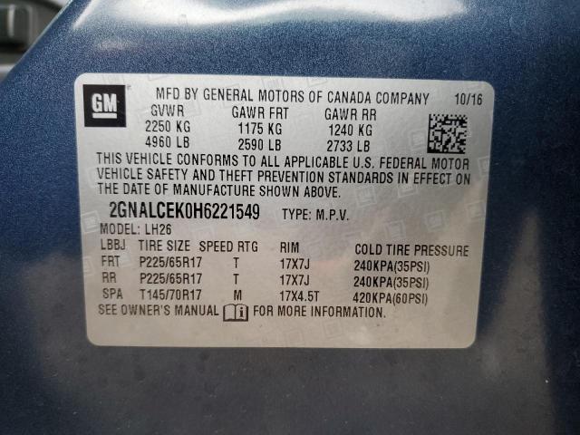 2017 CHEVROLET EQUINOX LT - 2GNALCEK0H6221549