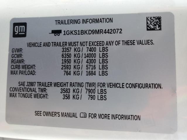2021 GMC YUKON SLT 1GKS1BKD9MR442072