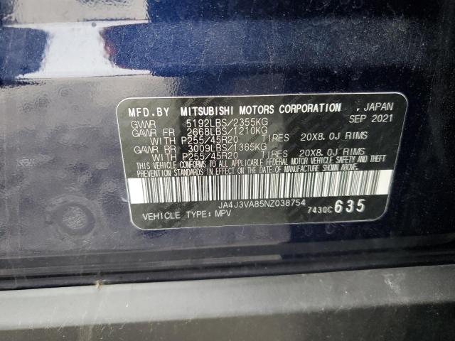 2022 MITSUBISHI OUTLANDER - JA4J3VA85NZ038754