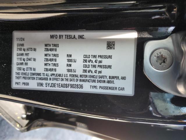 2025 TESLA MODEL 3 - 5YJ3E1EA0SF902836