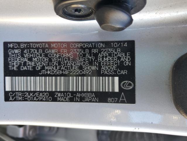2015 LEXUS CT 200 JTHKD5BH4F2220492