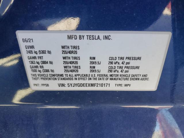 2021 TESLA MODEL Y 5YJYGDEEXMF210171