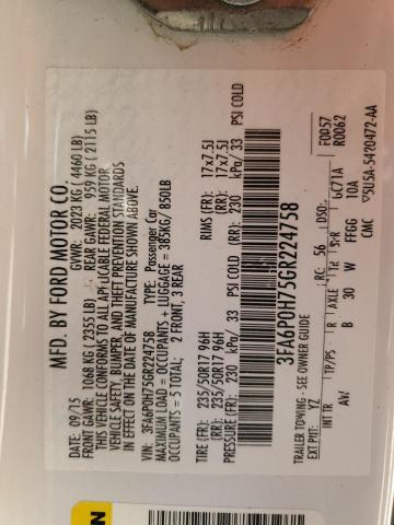 2016 FORD FUSION SE - 3FA6P0H75GR224758