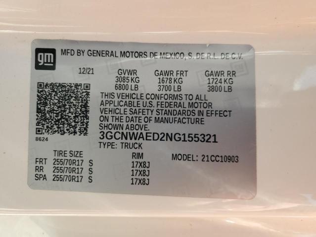 2022 CHEVROLET SILVERADO 3GCNWAED2NG155321