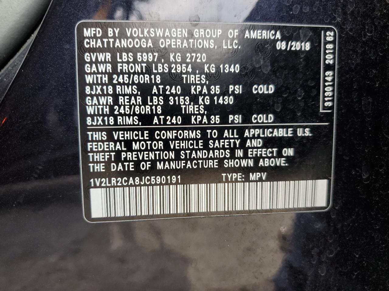 Lot #3311723245 2018 VOLKSWAGEN ATLAS SE