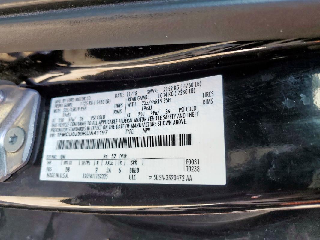2019 FORD ESCAPE TIT - 1FMCU0J99KUA41197