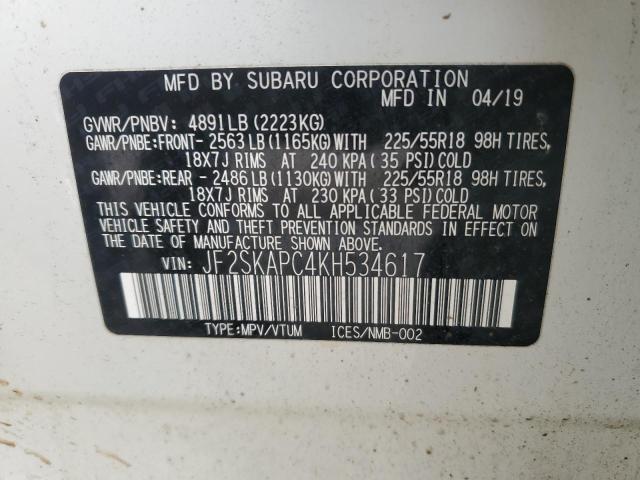 2019 SUBARU FORESTER S - JF2SKAPC4KH534617