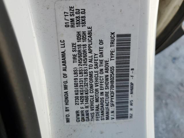 2017 HONDA RIDGELINE 5FPYK3F70HB025455
