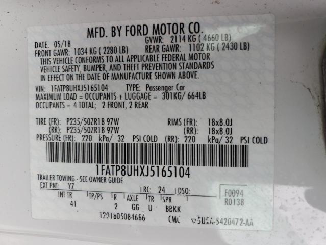 2018 FORD MUSTANG - 1FATP8UHXJ5165104