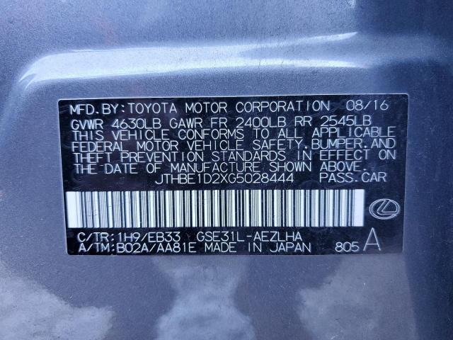 2016 LEXUS IS 350 JTHBE1D2XG5028444