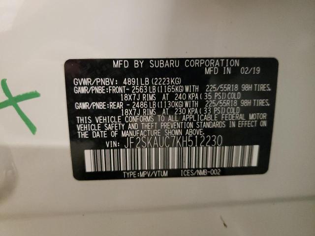 2019 SUBARU FORESTER L - JF2SKAUC7KH512230