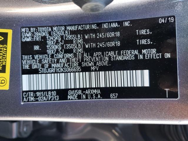 2019 TOYOTA HIGHLANDER - 5TDJGRFH2KS066695