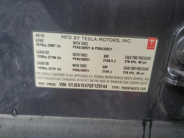 2016 TESLA MODEL S - 5YJSA1E47GF129744