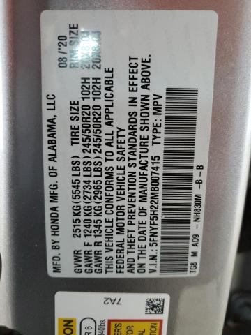 2021 HONDA PILOT SE 5FNYF5H22MB007415
