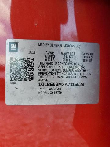 2019 CHEVROLET CRUZE LT - 1G1BE5SMXK7115926