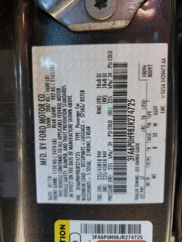 2018 FORD FUSION SE - 3FA6P0H98JR274725