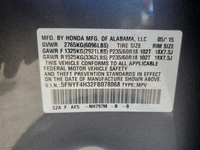 2015 HONDA PILOT SE 5FNYF4H32FB078068