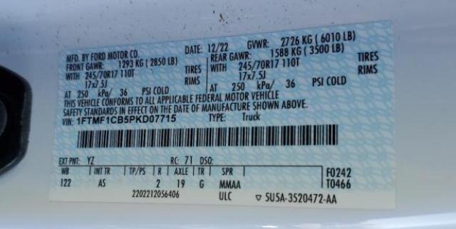 2023 FORD F150 1FTMF1CB5PKD07715
