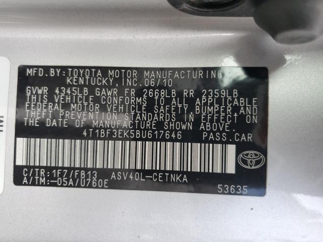 2011 TOYOTA CAMRY BASE - 4T1BF3EK5BU617646