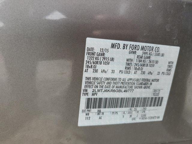 2016 LINCOLN MKX SELECT 2LMTJ6KR6GBL49777