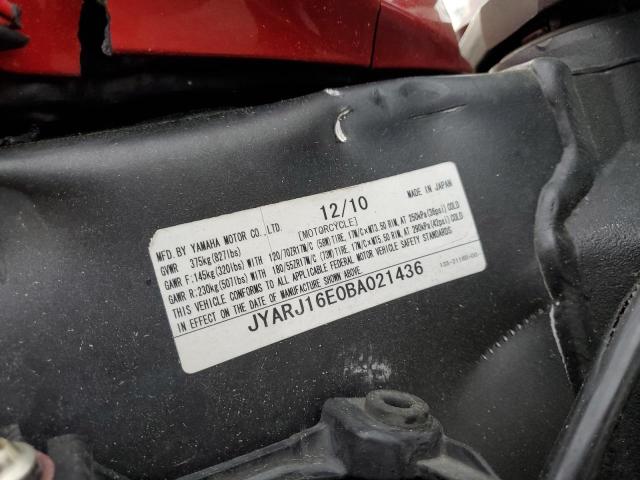 2011 YAMAHA YZFR6 JYARJ16E0BA021436