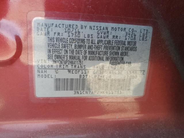 2017 NISSAN VERSA S - 3N1CN7AP2HK411751