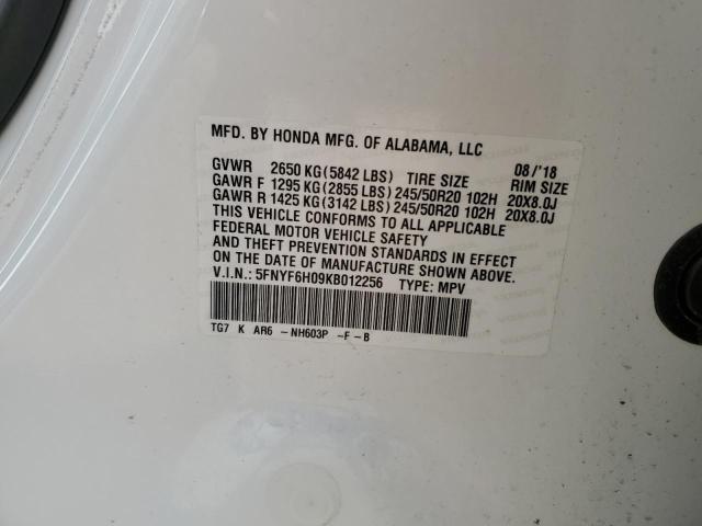 2019 HONDA PILOT ELIT - 5FNYF6H09KB012256