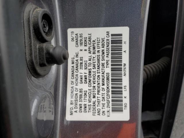 2019 HONDA CIVIC LX 2HGFC2F60KH558603