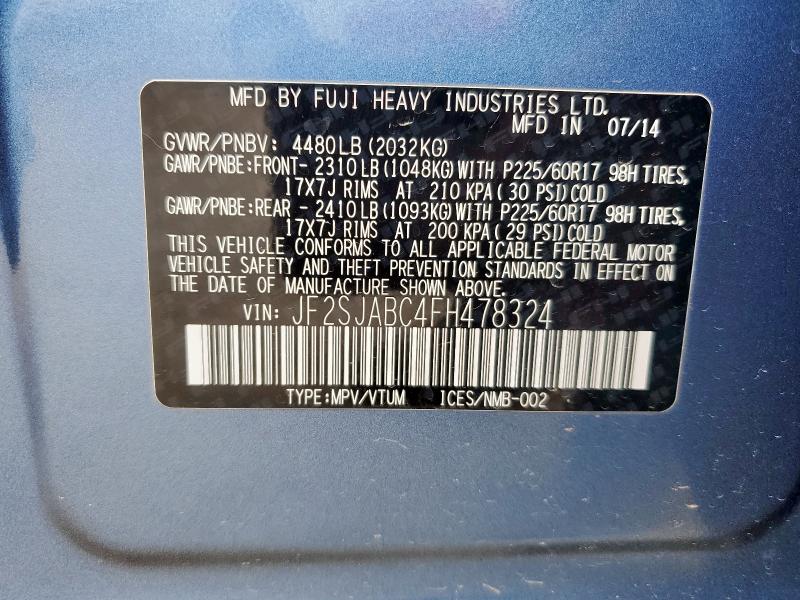 2015 SUBARU FORESTER 2 - JF2SJABC4FH478324
