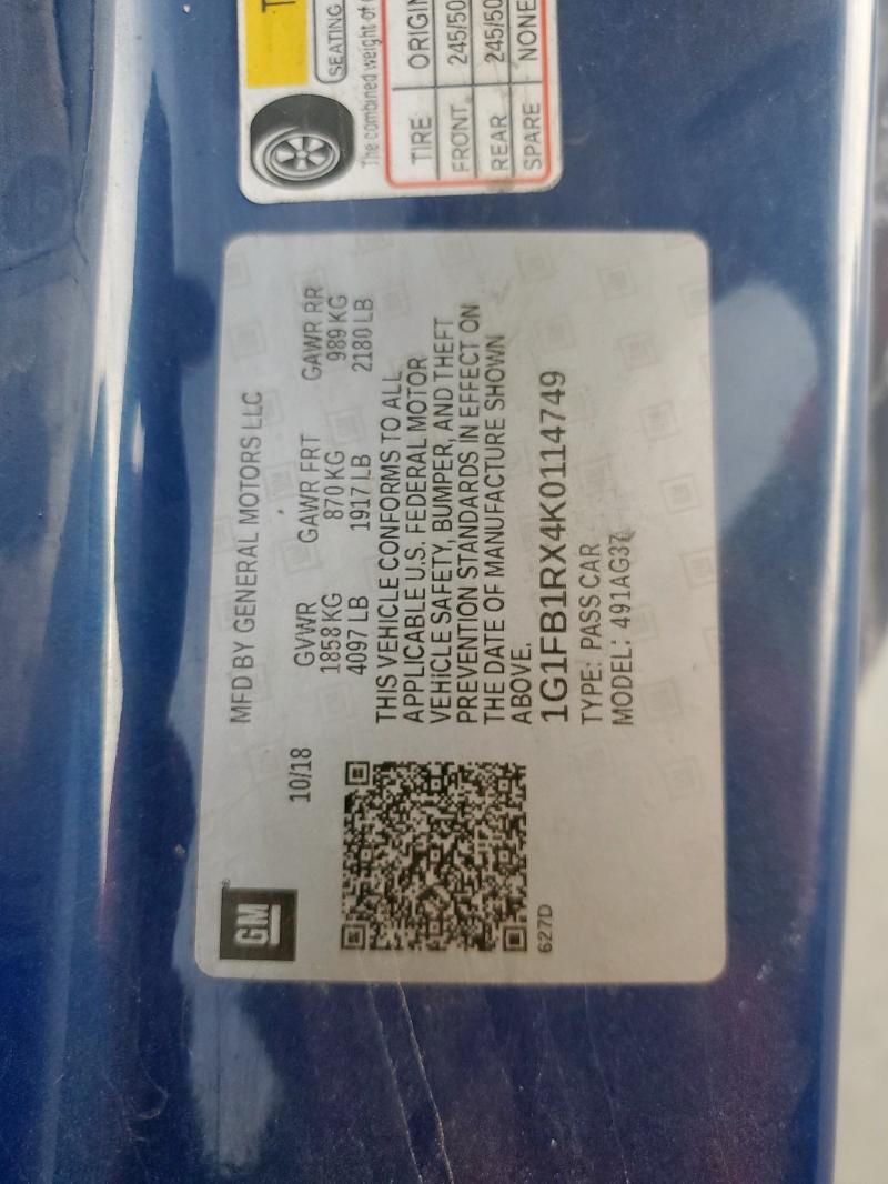 2019 CHEVROLET CAMARO LS - 1G1FB1RX4K0114749