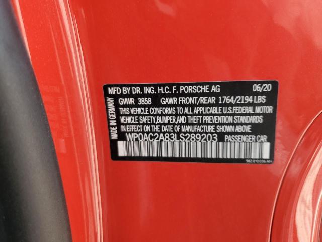 2020 PORSCHE CAYMAN GT4 WP0AC2A83LS289203