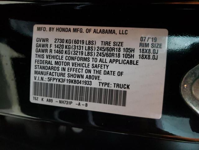 2019 HONDA RIDGELINE - 5FPYK3F19KB041933