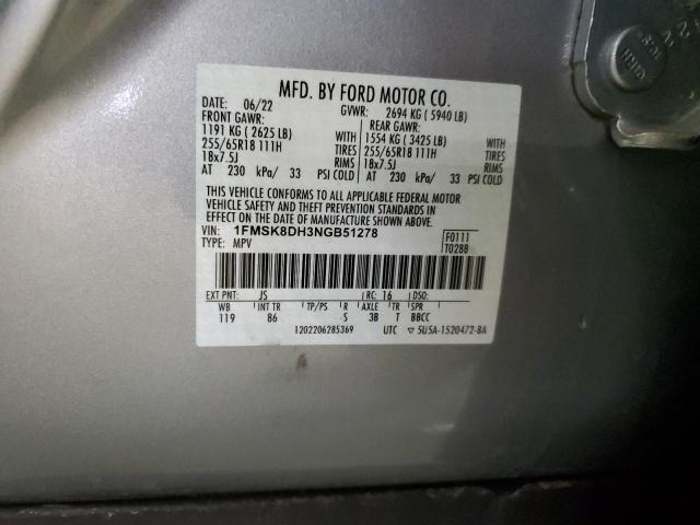 1FMSK8DH3NGB51278 2022 FORD EXPLORER