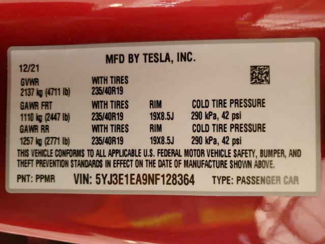 2022 TESLA MODEL 3 - 5YJ3E1EA9NF128364