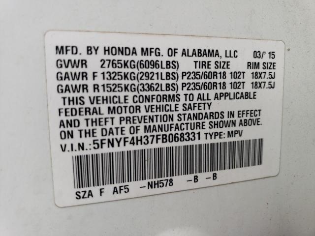 2015 HONDA PILOT SE 5FNYF4H37FB068331