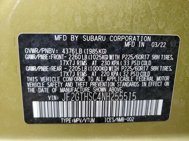 2022 SUBARU CROSSTREK - JF2GTHSC4NH255515