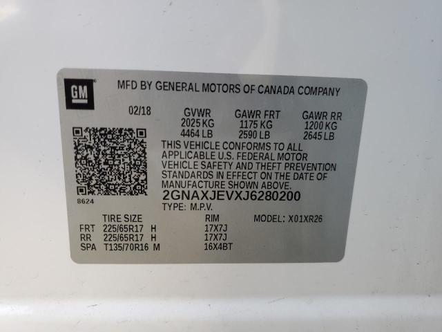 2018 CHEVROLET EQUINOX LT - 2GNAXJEVXJ6280200