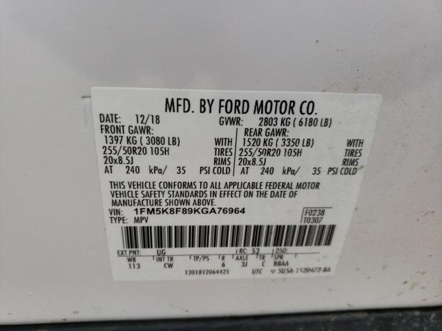 2019 FORD EXPLORER L - 1FM5K8F89KGA76964