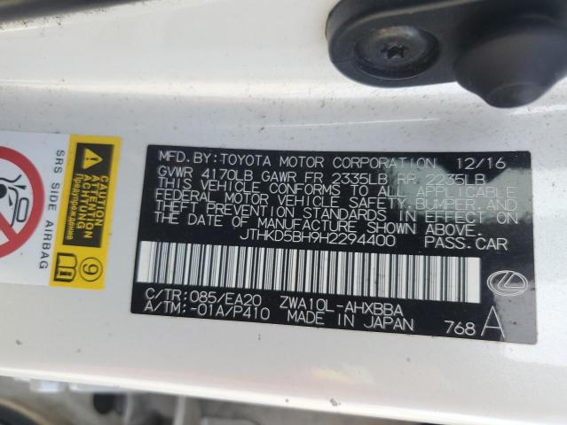 2017 LEXUS CT 200 JTHKD5BH9H2294400