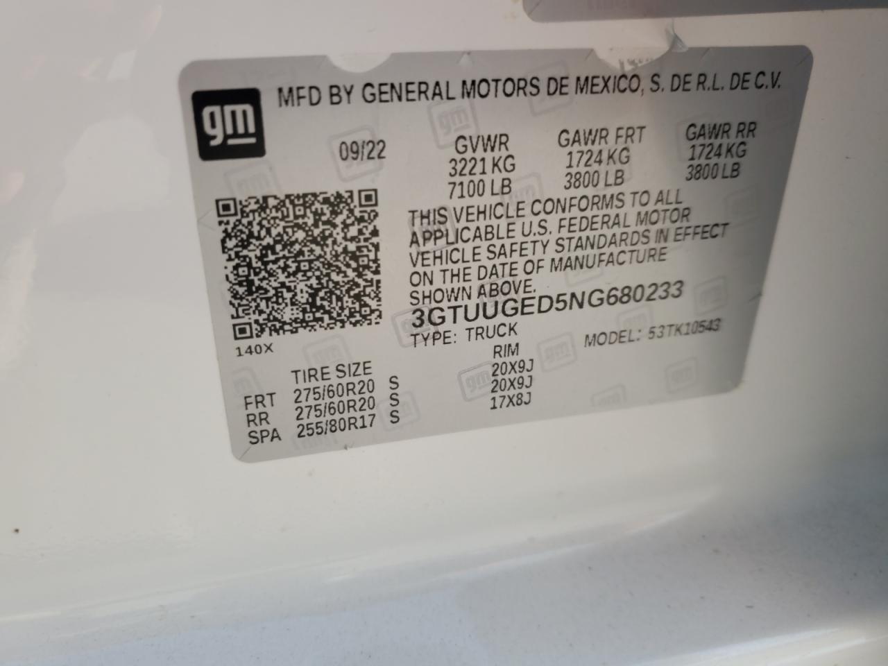 Lot #3317793112 2022 GMC SIERRA K15