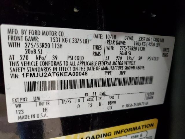 1FMJU2AT6KEA00048 2019 FORD EXPEDITION