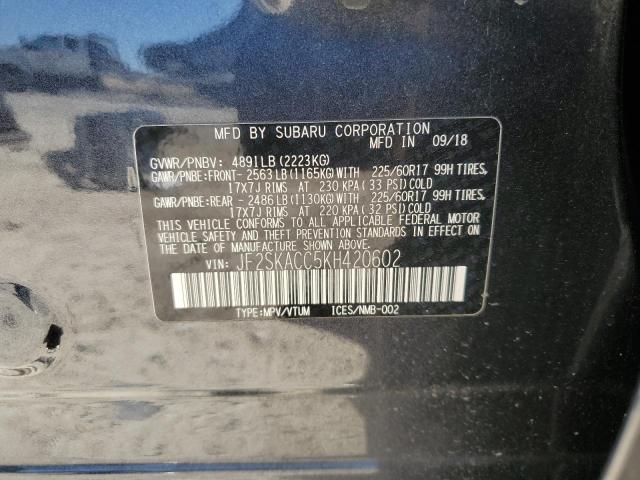 2019 SUBARU FORESTER JF2SKACC5KH420602