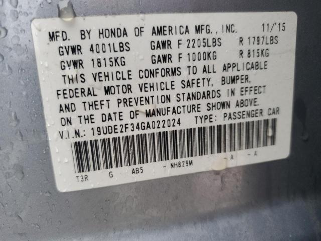 2016 ACURA ILX BASE W 19UDE2F34GA022024