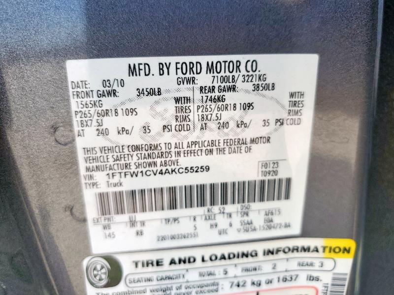 2010 FORD F150 SUPER - 1FTFW1CV4AKC55259