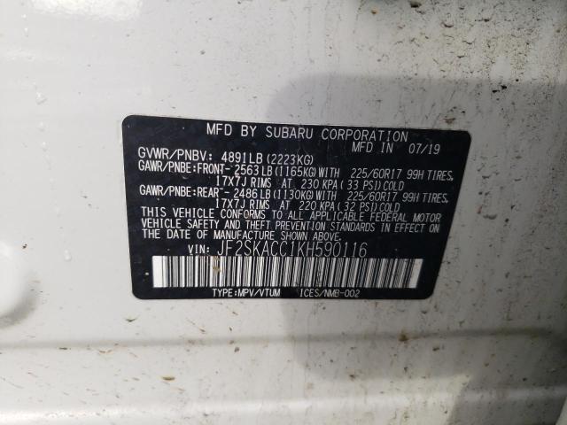 2019 SUBARU FORESTER JF2SKACC1KH590116